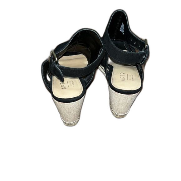 Women’s APT. 9 defined comfort open toe black suede wedge espadrilles summer - Picture 3 of 5